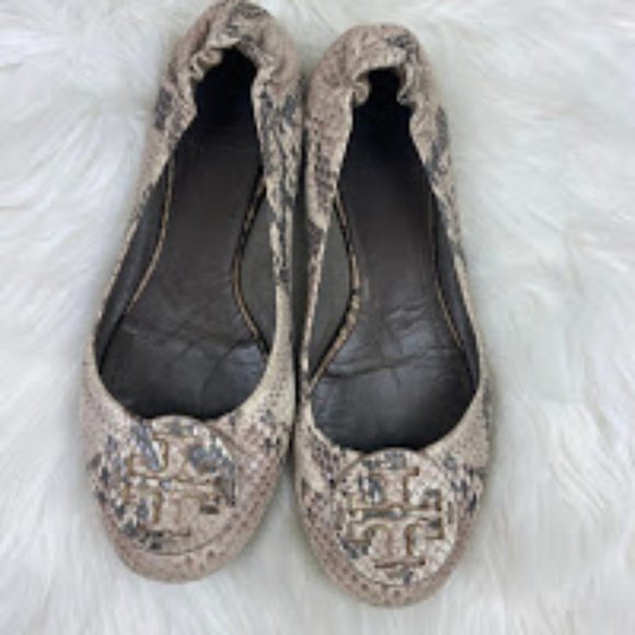Tory Burch Shoes - Tory Burch Reva Tan Snakeskin Ballet Flats 7.5